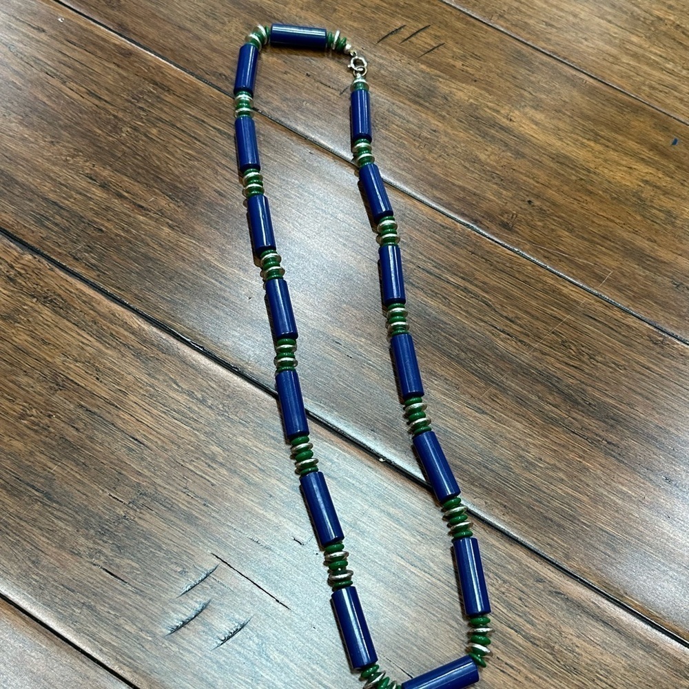 Blue and Green Beaded preppy layering Necklace